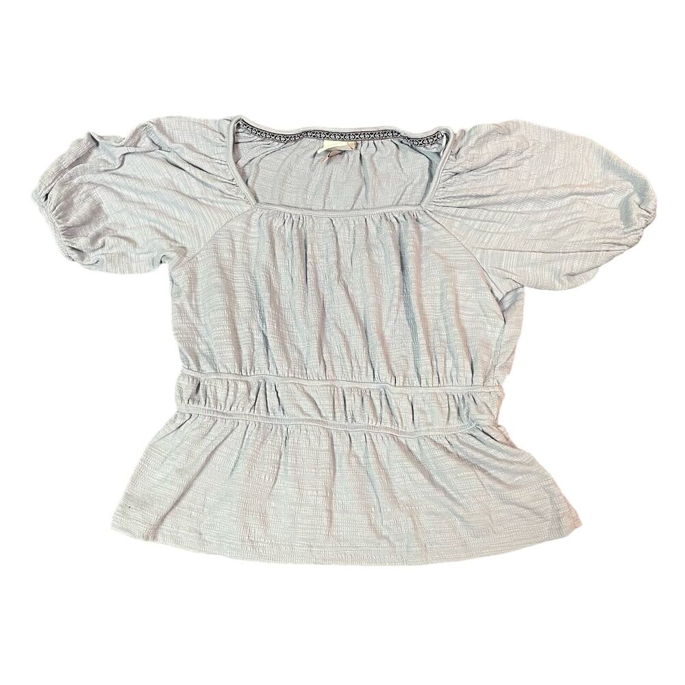 Knox Rose Light Blue Peasant Top Square Neckline‎ Women’s Size S